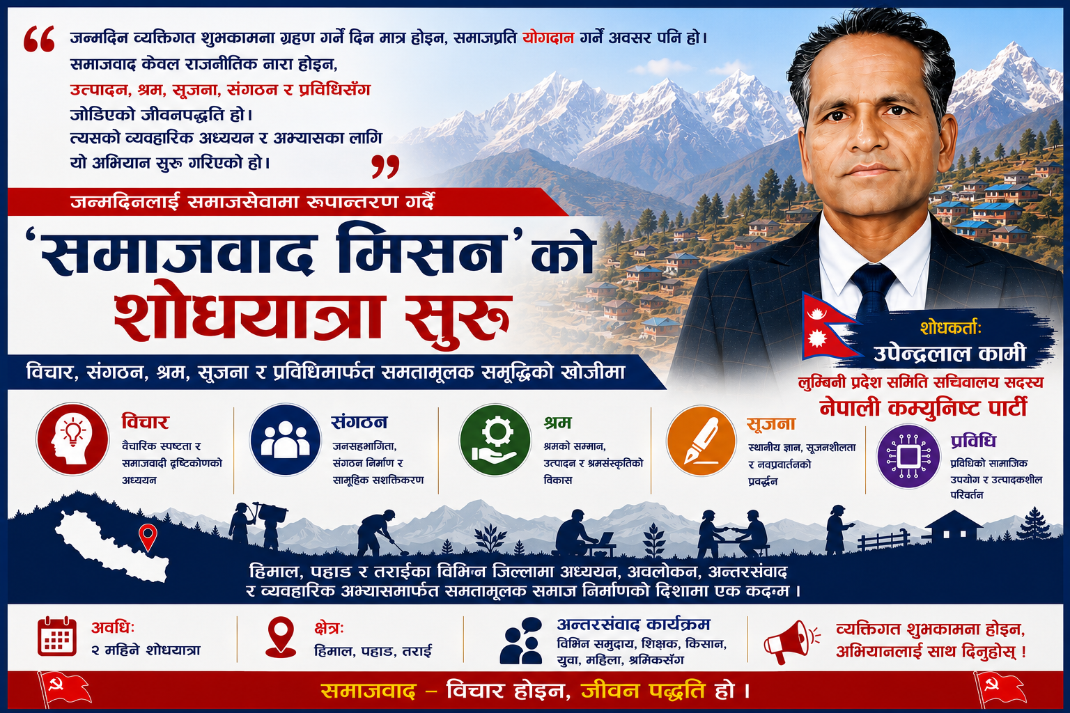 उपेन्द्रलाल कामी : जन्मदिनलाई समाजसेवामा रूपान्तरण गर्दै ‘समाजवाद मिसन’को शोधयात्रामा